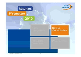 Faits        Revue
                              marquants    des activités


                              Résultats    Perspectives
                              financiers


Résultats 1er Semestre 2010          9
 