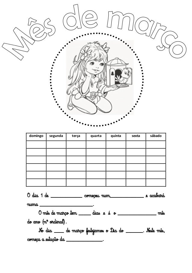Resultado de imagem para calendario de março para preencher