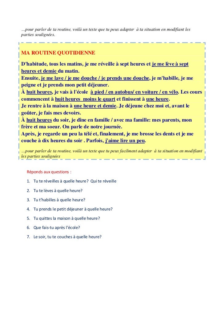 Ma Routine Quotidienne Ma Routine Quotidienne