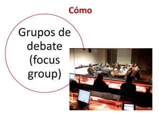 Cómo

Grupos de
 debate
  (focus
 group)
 