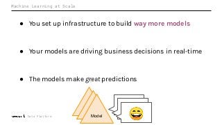 Data Platform
Machine Learning at Scale
● You set up infrastructure to build way more models
● Your models are driving business decisions in real-time
● The models make great predictions
Model 😄Model
Model
😄😄
 