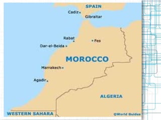 LOCATION

For a more general idea, we say that
Marrakech is a city relatively interior,
located in the central west of Morocco,
about 180Km from the Atlantic coast.
 