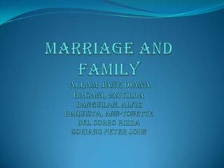 MARRIAGE AND FAMILYallamjanedianaBacani, matildaBanguilan, alfiebaquista, ann-tonettedel corrorizzaSoriano peter john 