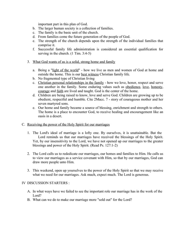 Marriage enrichment retreat1 | DOC | Christianity | Religion & Spirituality