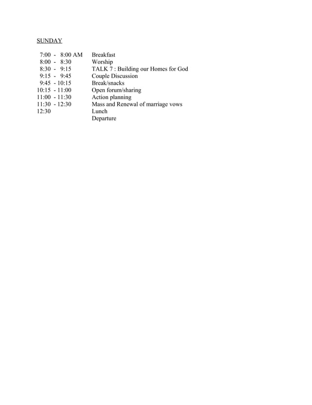 Marriage enrichment retreat1 | DOC | Christianity | Religion & Spirituality