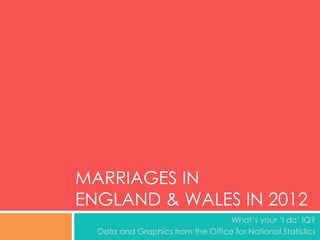 MARRIAGES IN
ENGLAND & WALES IN 2012
What’s your ‘I do’ IQ?
Data and Graphics from the Office for National Statistics
 