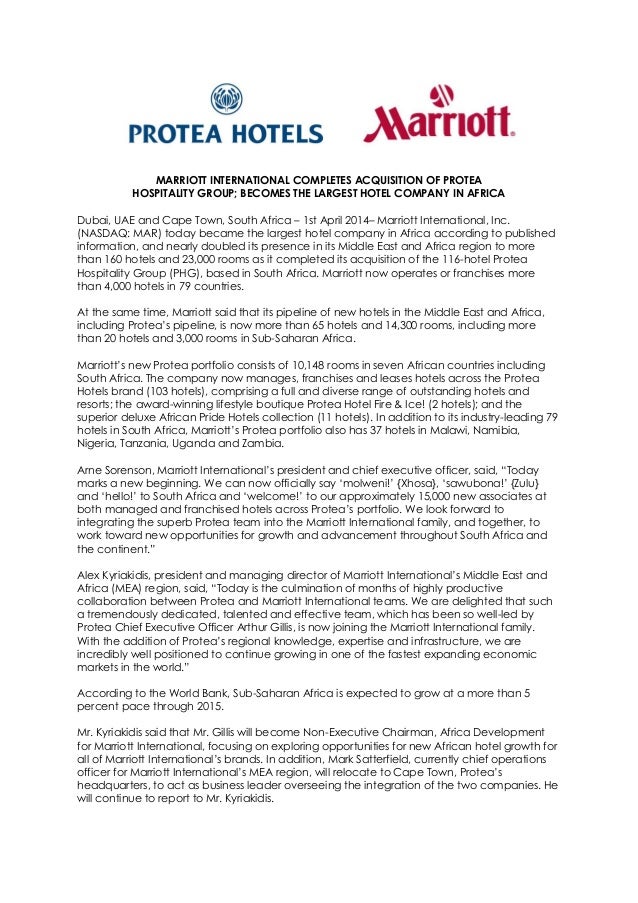 Marriott International Completes Acquisition of Protea ...