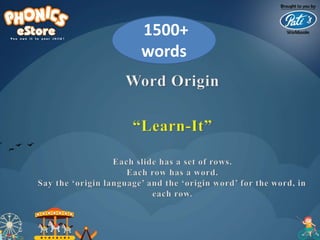 SPELL BEE ACADEMT : Word Origin for Spell Bee Competition Exams
