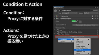 Condition：
Proxy に対する条件
Actions：
Proxy を見つけたときの
振る舞い
 