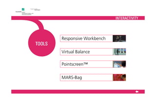Responsive Workbench
Virtual Balance
Pointscreen™
MARS-Bag
tools
 