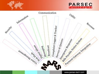 MARS Security Revenue Information Utility Communication Visitor Management Digital Album Web Flash Broadcast Messaging Complaint Logger & Tracker Surveys & Quizzes Emergency Response Bills Payable Notice System Payment Gateway Integration 