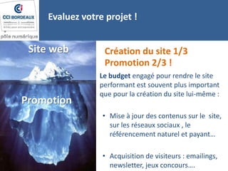 Site web
Promotion
Le budget engagé pour rendre le site
performant est souvent plus important
que pour la création du site...