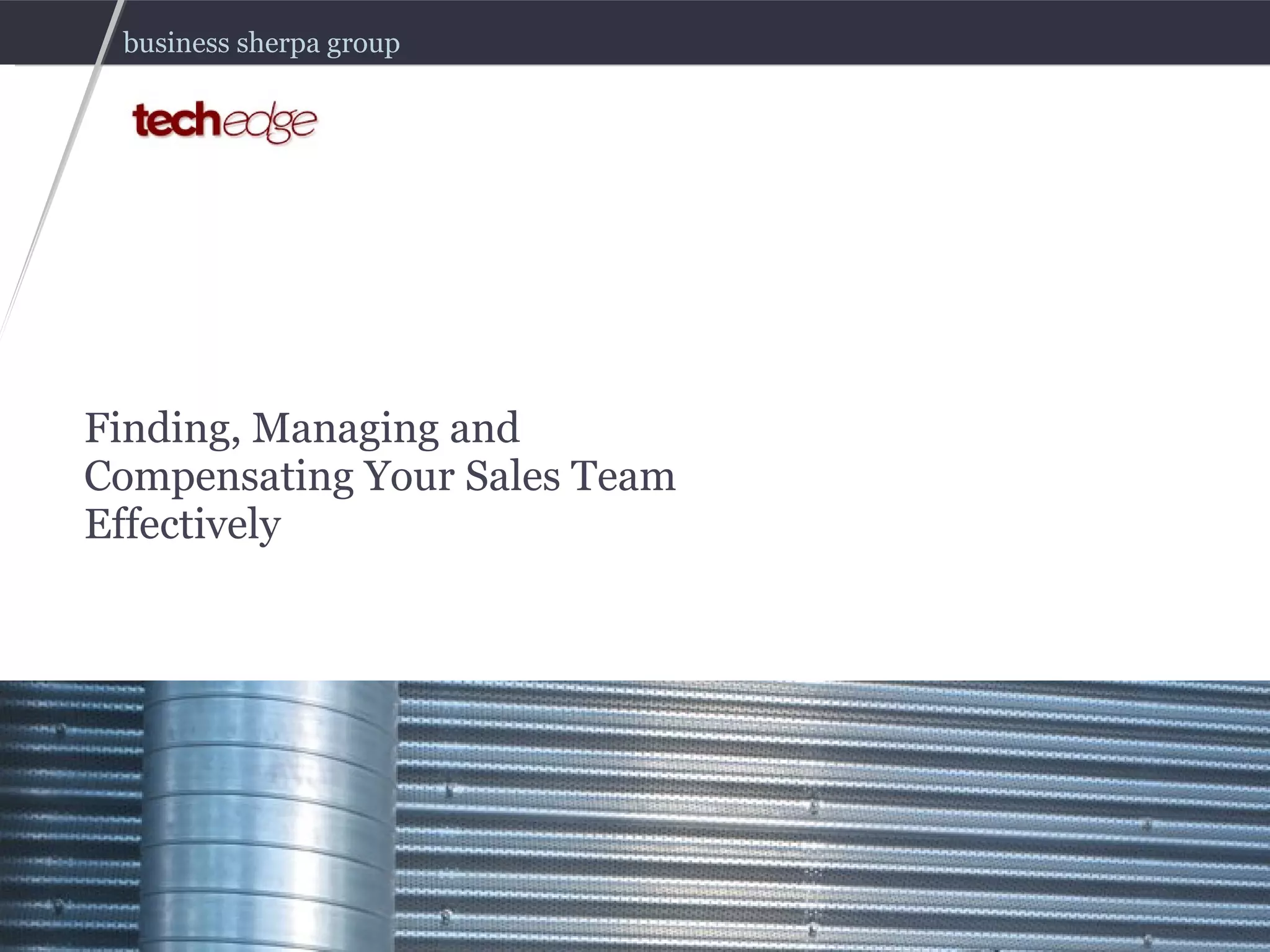 Best Practices HR Series Finding, Managing and Compensating Your Sales Team Effectively 