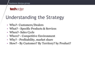 Understanding the Strategy <ul><li>Who?- Customers/Dealers </li></ul><ul><li>What? - Specific Products & Services </li></u...