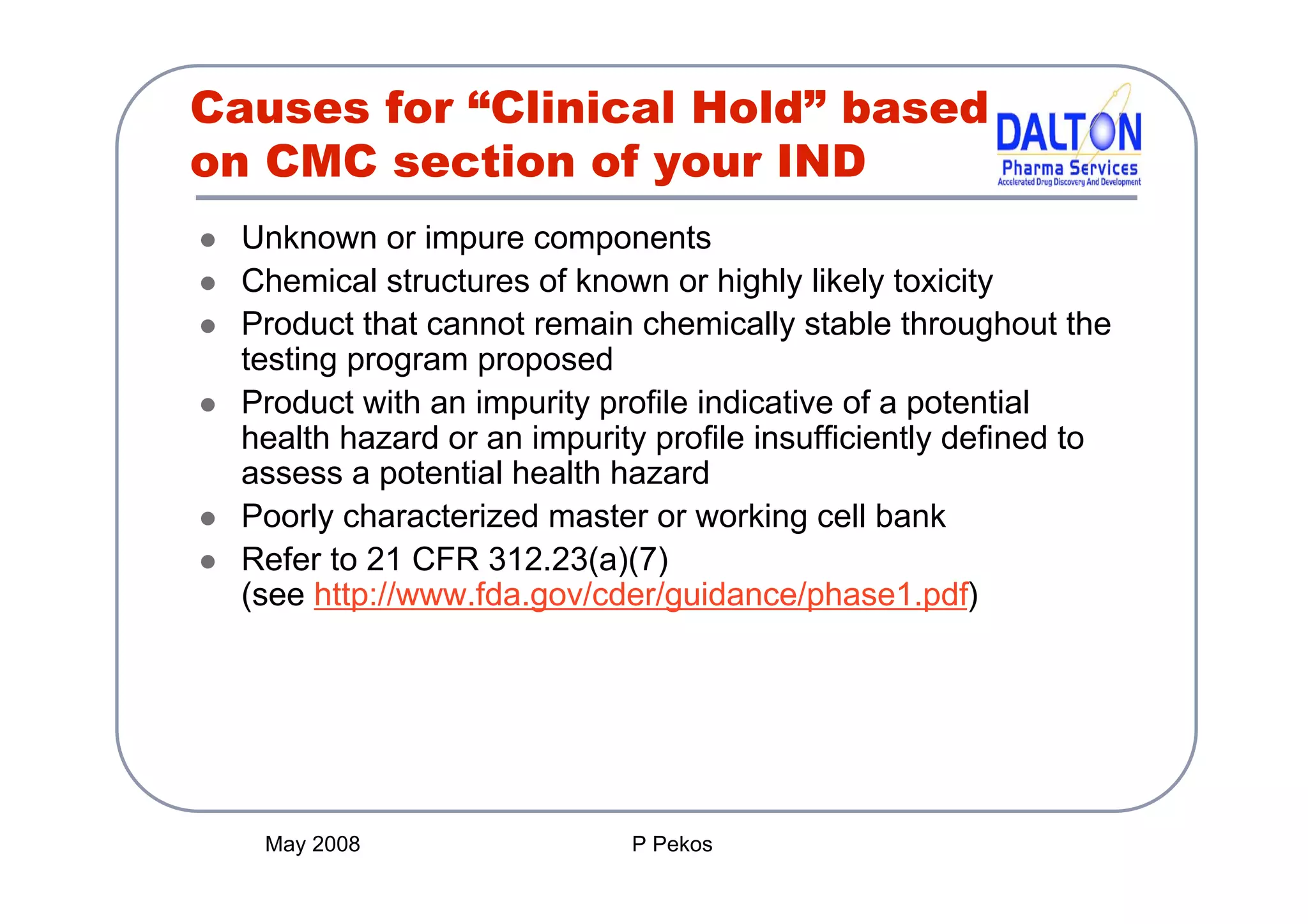 Preparing an IND Application: CMC