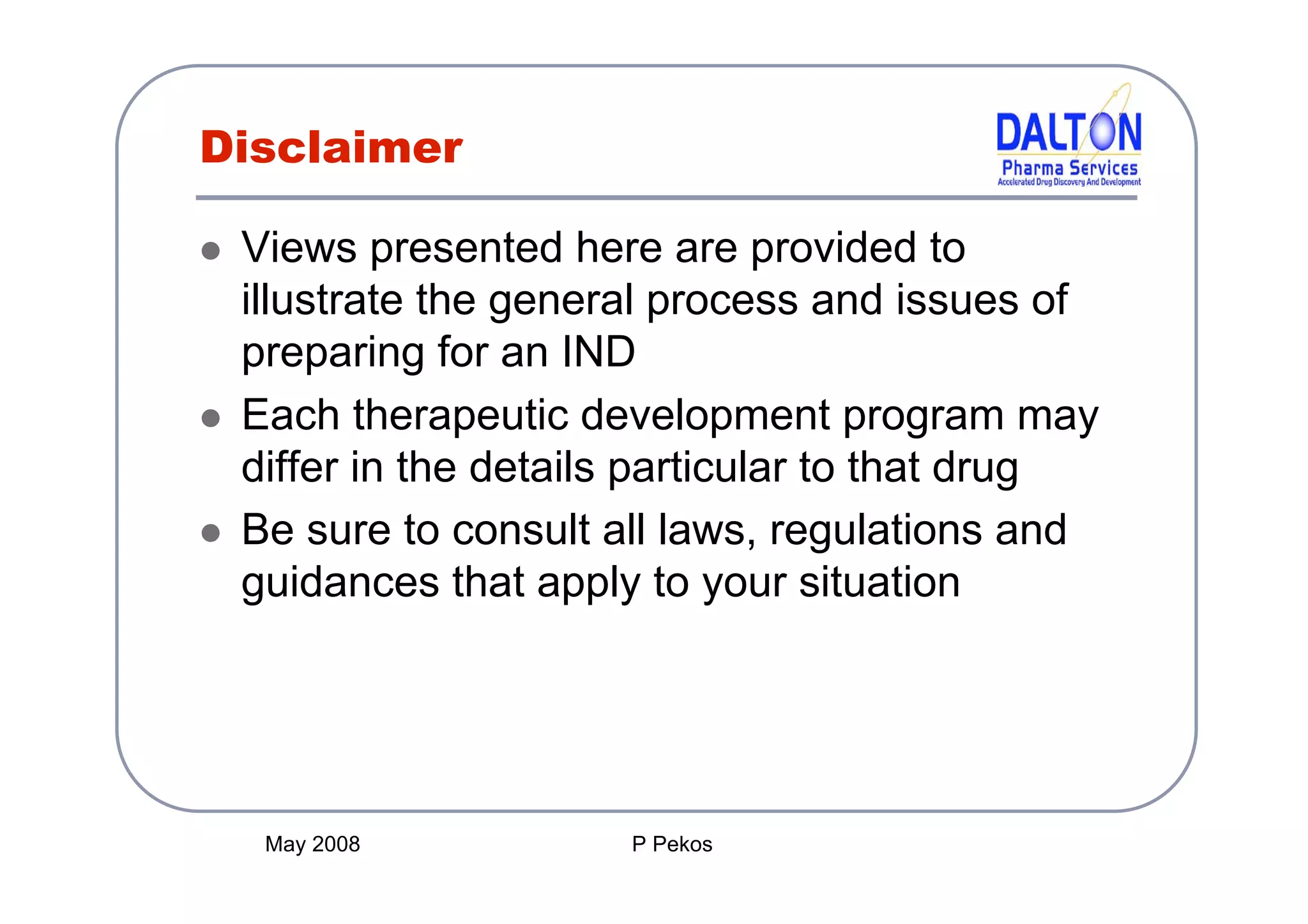 Preparing an IND Application: CMC