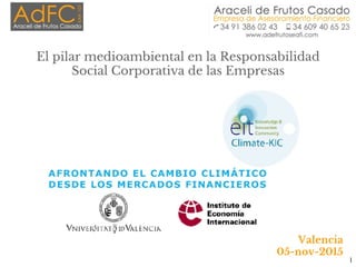 El pilar medioambiental en la Responsabilidad
Social Corporativa de las Empresas
1
Valencia
05-nov-2015
 