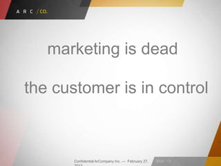 Confidential ArCompany Inc. — February 27, Slide · 13
marketing is dead
the customer is in control
 