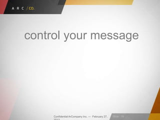 Confidential ArCompany Inc. — February 27, Slide · 19
control your message
 