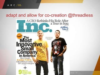 Confidential ArCompany Inc. — February 27, Slide · 34
adapt and allow for co-creation @threadless
 