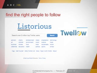 Confidential ArCompany Inc. — February 27, Slide · 36
find the right people to follow
 