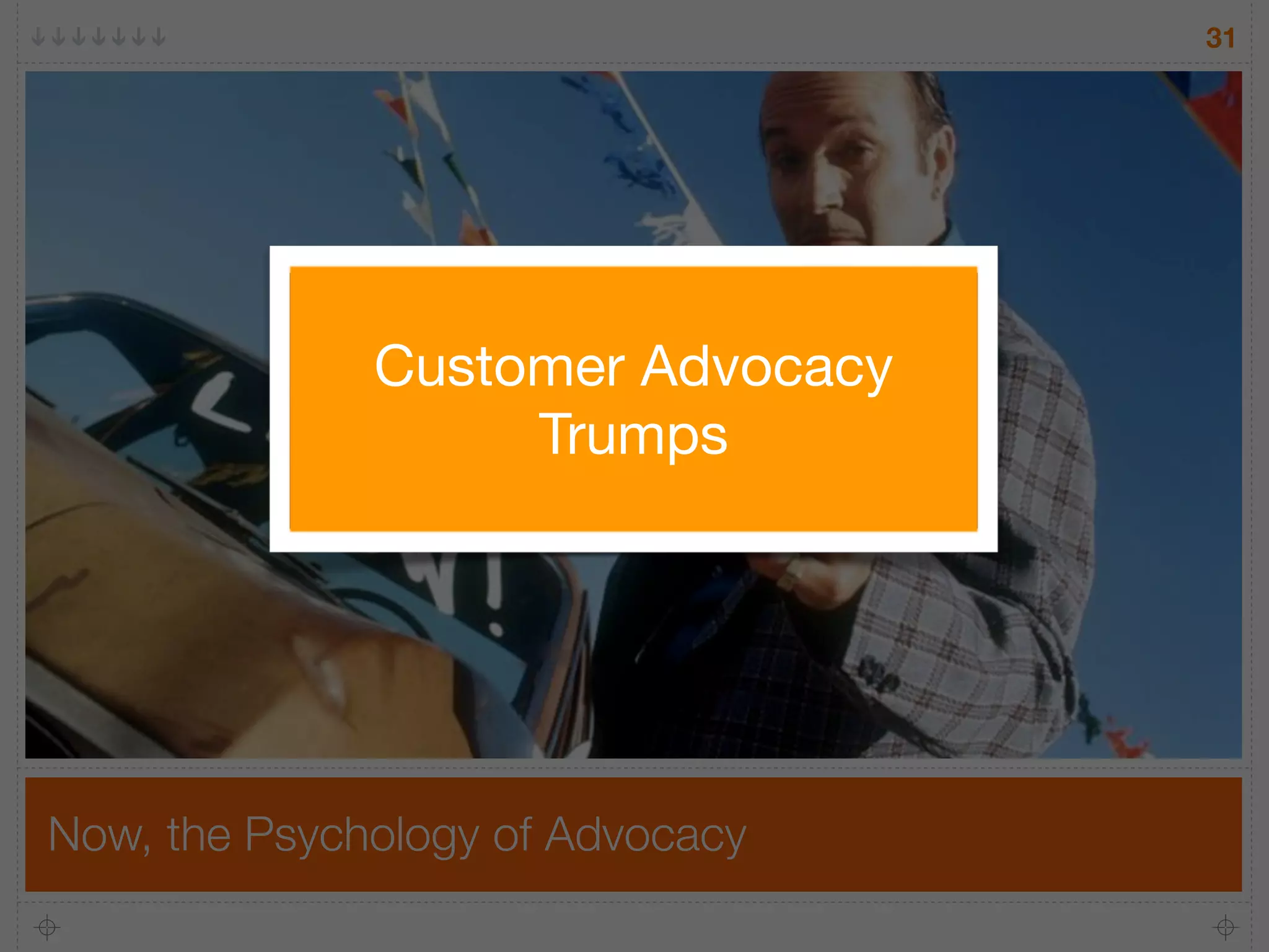 31




              Customer Advocacy
                   Trumps




Now, the Psychology of Advocacy
 