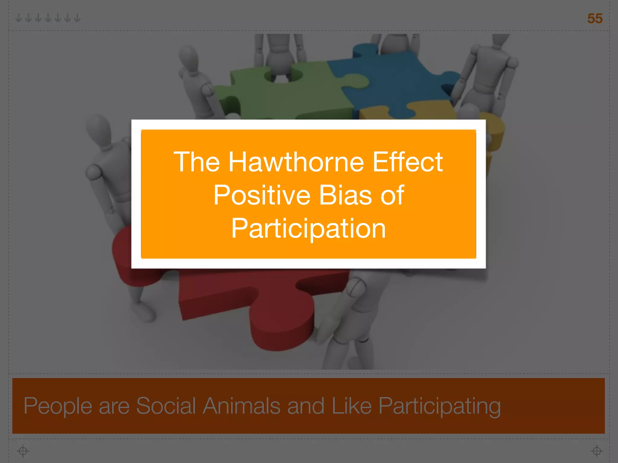 55




               The Hawthorne Effect
                  Positive Bias of
                   Participation




People are Social Animals and Like Participating
 