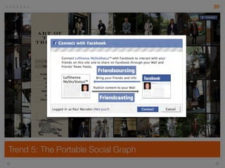 20




                       Friendsourcing



                        Friendcasting




Trend 5: The Portable Social Graph
 