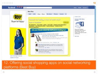 12. Offering social shopping apps on social networking
platforms (Best Buy)
13
 