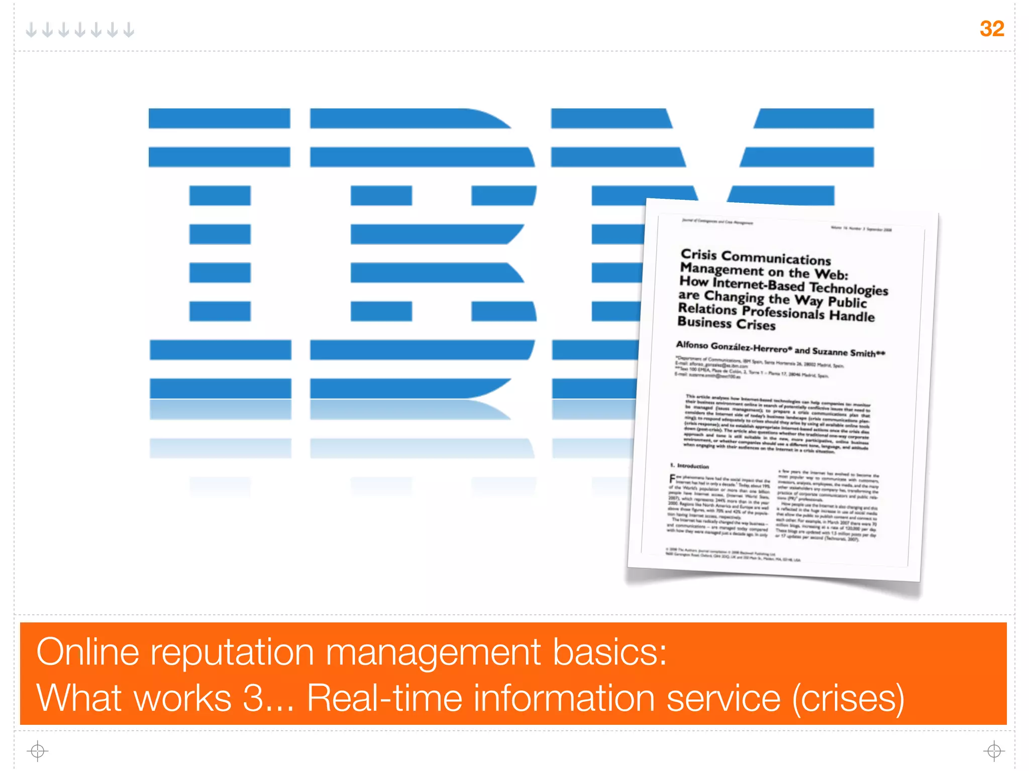 Online reputation management basics:
What works 3... Real-time information service (crises)
32
 