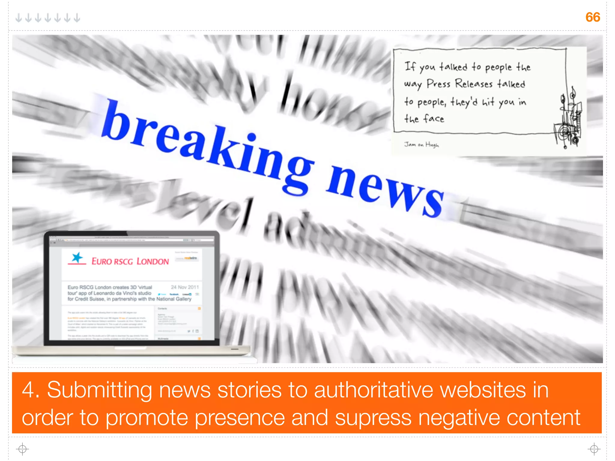 4. Submitting news stories to authoritative websites in
order to promote presence and supress negative content
66
 