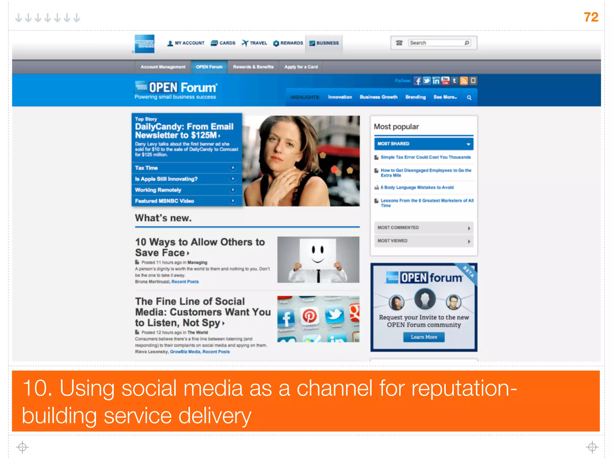 10. Using social media as a channel for reputation-
building service delivery
72
 