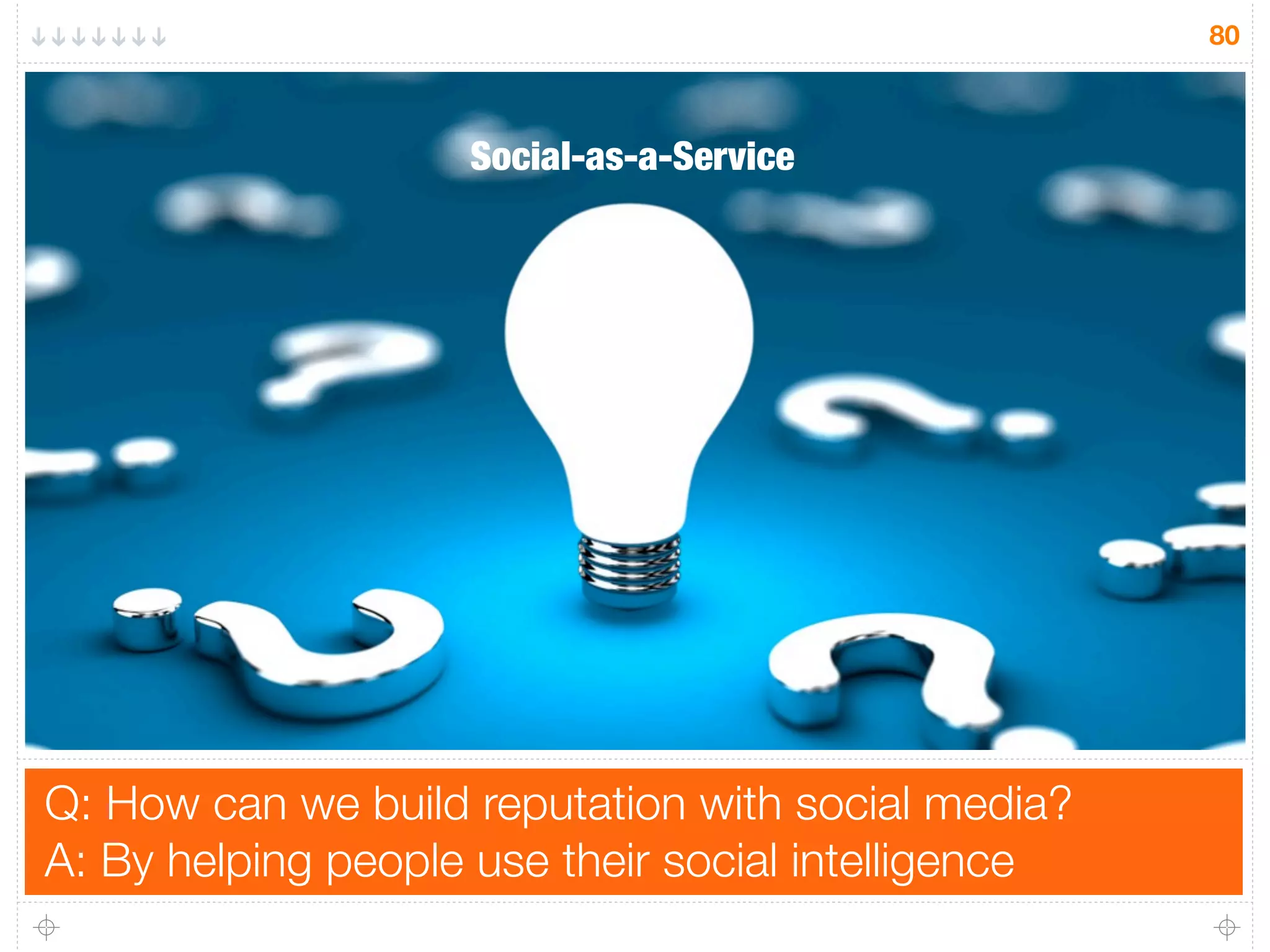 Q: How can we build reputation with social media?
A: By helping people use their social intelligence
80
Social-as-a-Service
 