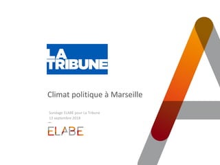 Climat politique à Marseille
Sondage ELABE pour La Tribune
13 septembre 2018
 