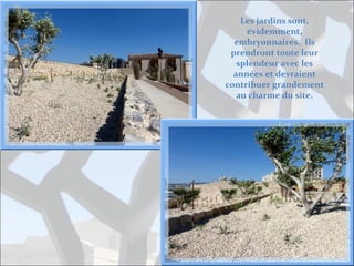 Les jardins sont,
évidemment,
embryonnaires. Ils
prendront toute leur
splendeur avec les
années et devraient
contribuer grandement
au charme du site.

 