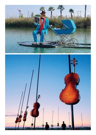 111
1
LE 17e ARRONDISSEMENT
Le collectif Générik Vapeur crée une cité de containers en bord
de mer, un village éphémère avec ses logements, ses salles de spec-
tacles, ses artistes. L’horloge parlante y rythme le temps, des comé-
diens sonnent les heures du jour et de la nuit en jouant des scènes
de la vie quotidienne. Pour clore cette semaine, Waterlitz, totem
de métal de dix-neuf mètres,se fait l’écrin d’un spectacle de lumières
et d’acrobaties.
Production: Générik Vapeur. Coproduction: Karwan, Marseille-Provence 2013. Présenté dans le cadre
de La Folle Histoire des arts de la rue
ANAPOS, CITÉ LACUSTRE
C’est au bord des Bouches-du-Rhône que la compagnie ilotopie
est née, sur une île de Camargue, interrogeant espaces publics amis
aussi le social, l’urbanisme, l’architecture, les loisirs et la sociologie
par le geste, l’acte, l’image, la construction et la performance. Après
beaucoup de spectacles aquatiques nocturnes à travers le monde,
le désir de Cité lacustre émerge comme une clé du paradoxe de l’eau:
l’eau va monter / l’eau va manquer. Entre submersion et pénurie,
c’est l’imagination qui conciliera enfin la terre et l’eau, rappelant
pour l’occasion l’origine de nos naissances. Cette cité imaginaire est
le miroir de nos aventures terrestres: Jules César en mobylette, carna-
val de Martigues, Craponne et les fous de l’eau, Rivières sous la mer et
Jouteurs des champs, les remémorations sont partout…
Coproduction: ilotopie, Ville de Martigues et Marseille-Provence 2013
CHAMP HARMONIQUE
Marseille Provence, territoire du vent, ne pouvait qu’inspirer Pierre
Sauvageot, le compositeur-directeur de Lieux publics. Il a conçu un
parcours symphonique qui plonge l’auditeur au cœur d’un millier
d’instruments de musique activés par le vent. En jouant avec des
sonorités sans cesse renouvelées, en s’inscrivant dans un paysage
magique, Champ harmonique invite à un parcours au cœur de la
musique et de la nature.
Production: Lieux publics, Centre national de création. Coproduction: Marseille-Provence 2013
avec le soutien de Oerol Festival et de la Sacem
Martigues
31 mai au 9 juin
soutient ce projet
Marseille
Esplanade du J4
10 au 15 mai
Marseille
Plage des Goudes
5 au 28 avril
soutient ce projet
Villes en jeu / Zoom Cultures urbaines
1. Anapos, cité Lacustre,
Compagnie ilotopie
2. Champ harmonique,
Pierre Sauvageot
— Lieux publics & Cie,
Pointe de Bonnieu,
Martigues, juin 2010
	 2
	 1
 