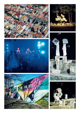 1716
Chaque année deux villes européennes sont sélectionnées comme Capitale européenne
de la culture. En 2013, l’autre Capitale sera Košice.
L’urbanisme de cette métropole de la Slovaquie orientale retranscrit son histoire
austro-hongroise, puis, plus récemment, la réalité postsocialiste et la présence
d’une industrie sidérurgique importante. À la croisée de différents flux migratoires
et aujourd’hui à la frontière de l’espace Schengen, la population de Košice, deuxième ville
slovaque (240 000 habitants), est multiculturelle, résultat des différents flux migratoires.
Dans le cadre du Košice Interface 2013, la ville est perçue comme un espace de rencontres
et d’échanges pour ses citoyens afin qu’ils participent activement et contribuent à changer
la ville en un meilleur lieu de vie. De récepteur passif de culture, le citoyen devient
un participant actif des événements culturels et sociaux.
«Nous encourageons la créativité» est ainsi le fil rouge de la programmation.
Tout au long de l’année 2013, Košice Interface 2013 propose donc des spectacles, des concerts,
des expositions, des interventions en espace public autour de l’importance de la mixité
sociale, la relation à la ville et à la nature et différents autres thèmes. La programmation
détaillée de Košice 2013 est disponible sur le site www.kosice2013.sk.
Entre les deux Capitales européennes de la culture, Košice 2013 et Marseille-Provence 2013,
des liens se sont tissés depuis la nomination en 2008. Ces deux villes très différentes
ont cependant des similitudes.
Toutes deux se situent à la périphérie de l’Europe, proches des frontières de l’espace
Schengen. Historiquement elles ont des liens forts avec leur voisinage et des flux migratoires
importants. Des artistes ont donc été sollicités pour travailler sur ces sujets,
c’est par exemple le cas du photographe Antoine d’Agata qui suit dans le cadre des Ateliers
de l’EuroMéditerranée le parcours des migrants non-européens.
Des échanges et collaborations ont lieu aussi autour de l’intervention artistique en espace
public et de l’implication des habitants notamment dans les projets de régénération urbaine,
axes importants de Košice 2013 et Marseille-Provence 2013.
KOŠICE INTERFACE 2013
1. Presov, ville proche
de Košice, 2012
2. Festival L’été dans le parc,
Košice, 2011
3. Ancienne chaufferie
transformée en centre
socio-culturel, Košice
4. La nuit Blanche à Košice,
2011
5 & 6. Spectacle théâtrale
Respect dans le cadre
du projet Spots, Košice
	 1
	 4
	 2
	 5
	 3 	 6
 