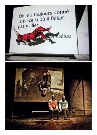 277
3
VIFS, UN MUSÉE DE LA PERSONNE
Un théâtre anthropologique et défricheur pour deux lieux atypiques
et dans deux villes, Arles et Marseille, avec les portraits de ses habi-
tants. La proposition du GdRA (Christophe Rulhes, Julien Cassier et
Sébastien Barrier) se pose à la croisée des arts vivants et d’exécutions,
des arts du musée et de la monstration, des arts du documentaire
filmé et phonographique, au cœur des pratiques professionnelles et
amatrices, des arts et des sciences. Dans une écriture qui se joue des
frontières pour mieux souligner les attachements locaux et les rap-
ports entre habitants et sphère publique.
Création du GdRA dans le cadre de Marseille-Provence 2013, sur une initiative du théâtre d’Arles,
scène conventionnée pour des écritures d’aujourd’hui, en complicité avec Le Merlan, scène nationale
à Marseille. Coproduction: Le Merlan, scène nationale à Marseille, théâtre d’Arles, scène convention-
née pour des écritures d’aujourd’hui et Marseille-Provence 2013.
CIRQUE EN AIX
La ville d’Aix-en-Provence structure l’offre cirque de l’année 2013
sur son territoire. Au programme: la création d’une structure res-
source (le Centre International des Arts en Mouvement — Ciam),
l’aménagement de nouveaux espaces consacrés au cirque sur le site
de la Molière et, bien sûr, des collaborations nouvelles ou renfor-
cées entre les opérateurs culturels de la ville (Ciam, Bois de l’Aune,
Grand Théâtre de Provence, Cité du livre…). Ainsi, le Bois de l’Aune
accueille la compagnie réunionnaise Cirquons Flex puis Les Frères
Forman (ils seront en résidence pour leur création 2013, ils pré-
sentent également dans le Pays d’Aix leurs spectacles Obludarium
et Opéra baroque et proposent des ateliers de marionnettes). Dans
le même mouvement le Grand Théâtre de Provence offre son pla-
teau pour une nouvelle création d’Aurélien Bory avec les acrobates
de Tanger Azimut. Quant au Ciam, il pilote une programmation,
Des jours et (des nuits) de cirque(s).
Marseille
Palais Carli
21 octobre
au 3 novembre
Arles
Église des Frères-
Prêcheurs
5 au 11 octobre
Aix-en-Provence
& Pays d’Aix
3 au 28 septembre
Bois de l’Aune,
pôle artistique
et culturel
de la communauté
du Pays d’Aix /
Grand Théâtre
de Provence /
Cité de la Molière
Partenaire projet d’Azimut
Scènes d’automne
1. Vifs, un musée
de la personne
2. Dobout an bout
Compagnie Cirquons Flex
	 1
	 2
 