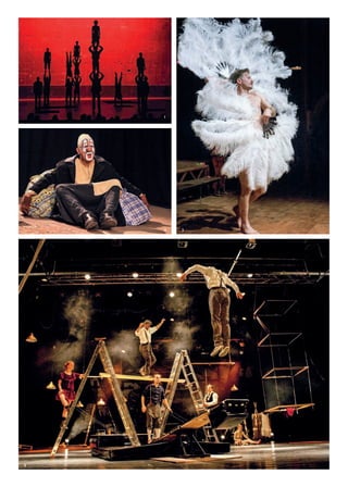 87
1
Aix-en-Provence
Communauté
du Pays d’Aix
Arles
Istres
Marseille
Martigues
Port-de-Bouc
La Seyne-sur-Mer
24 janvier
au 24 février
Les arts du cirque ont fait de l’Europe entière leur vaste terrain
de jeu. Dans cette grande circulation des spectacles et des artistes,
la France se pose à un carrefour géographique et symbolique.
Formation professionnelle de haut niveau, vitalité du réseau de sou-
tien à la création, la diffusion sur l’ensemble du pays… La filière
s’est forgée une identité solide. Et, sur l’espace Marseille Provence,
les opérateurs qui interviennent dans le domaine sont nombreux
et d’excellence. La région Provence-Alpes-Côte d’Azur a vu naître
en 2011 le Pôle national des arts du cirque Méditerranée (Creac
Marseille/théâtre Europe de La Seyne-sur-Mer), plaçant le cirque
au cœur de l’aventure 2013. L’événement, Cirque en capitales, s’ins-
crit de fait sur l’ensemble du territoire de Marseille-Provence 2013.
Il fédère la majeure partie des initiatives, des opérateurs et des col-
lectivités et propose plus de trente spectacles différents, près de deux
cent représentations. Pendant un mois de nombreuses compagnies
nationales et internationales vous accueillent pour du cirque mais
aussi de la magie, des clowns, des flash mobs, des interventions dans
l’espace public, des master classes, des rencontres, des débats, du vin
chaud et des surprises. Dans Cirque en Capitales, vous pouvez suivre
plus particulièrement deux focus; l’un consacré à la magie nouvelle,
l’autre au clown.
La magie envahit la ville
À l’initiative du Merlan, scène nationale à Marseille, les quatre
théâtres, Théâtre d’Arles, le Gymnase, la Criée et le Merlan, s’as-
socient pour honorer la magie sous toutes ses formes. Trop long-
temps considérée comme mineure, la magie réapparaît sur les scènes
des théâtres ou dans la rue, s’offrant en close up, en mentalisme,
engrandeillusionouenmagienouvelle…Rendonsàlamagieseslettres
de noblesse.Avec la participation des magiciens Bébel, Étienne Saglio,
Guillaume Vallée, Valentin, Thierry Collet, Kurt Demey, Carmelo,
Bertrand Crimet, Scorpène, les magiciens de la Brigade magique
et bien d’autres encore…
Cirque en capitales / Zoom Arts du cirque
1. UtoPiste, Compagnie Mpta
— les mains, les pieds
et la tête aussi
2. Carnages/Le prince
séquestré
L’entreprise — Compagnie
François Cervantes
3. Rose
Compagnie Cahin Caha
4. Risk
Compagnie Cirk La Putyka
	 1
	 2 	 3
	 4
 