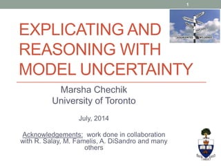 EXPLICATING AND
REASONING WITH
MODEL UNCERTAINTY
Marsha Chechik
University of Toronto
July, 2014
Acknowledgements: work done in collaboration
with R. Salay, M. Famelis, A. DiSandro and many
others
1
 