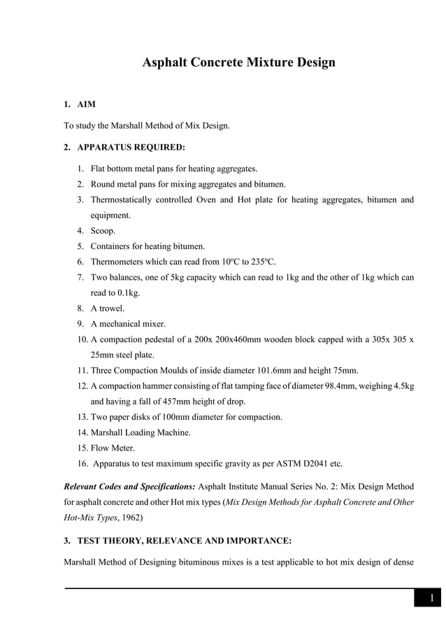Marshall Mix Design Lab Report PDF