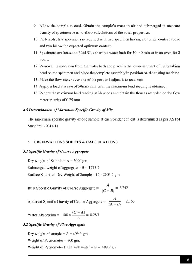 Marshall Mix Design Lab Report PDF
