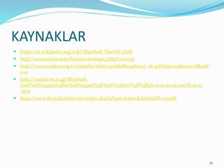KAYNAKLAR
 https://tr.wikipedia.org/wiki/Marshall_Plan%C4%B1
 http://wowturkey.com/forum/viewtopic.php?t=101791
 http://www.maden.org.tr/resimler/ekler/4cdde86a4560c17_ek.pdf?tipi=23&turu=X&sub
e=0
 http://yazilarim.tr.gg/Marshall-
Yard%26%23305%3Bm%26%23305%3B%26%238217%3B%3Byla-s.oe.m.ue.r.ue.ld.ue.k-
.htm
 http://www.dunyabulteni.net/index.php?aType=haber&ArticleID=115088
32
 