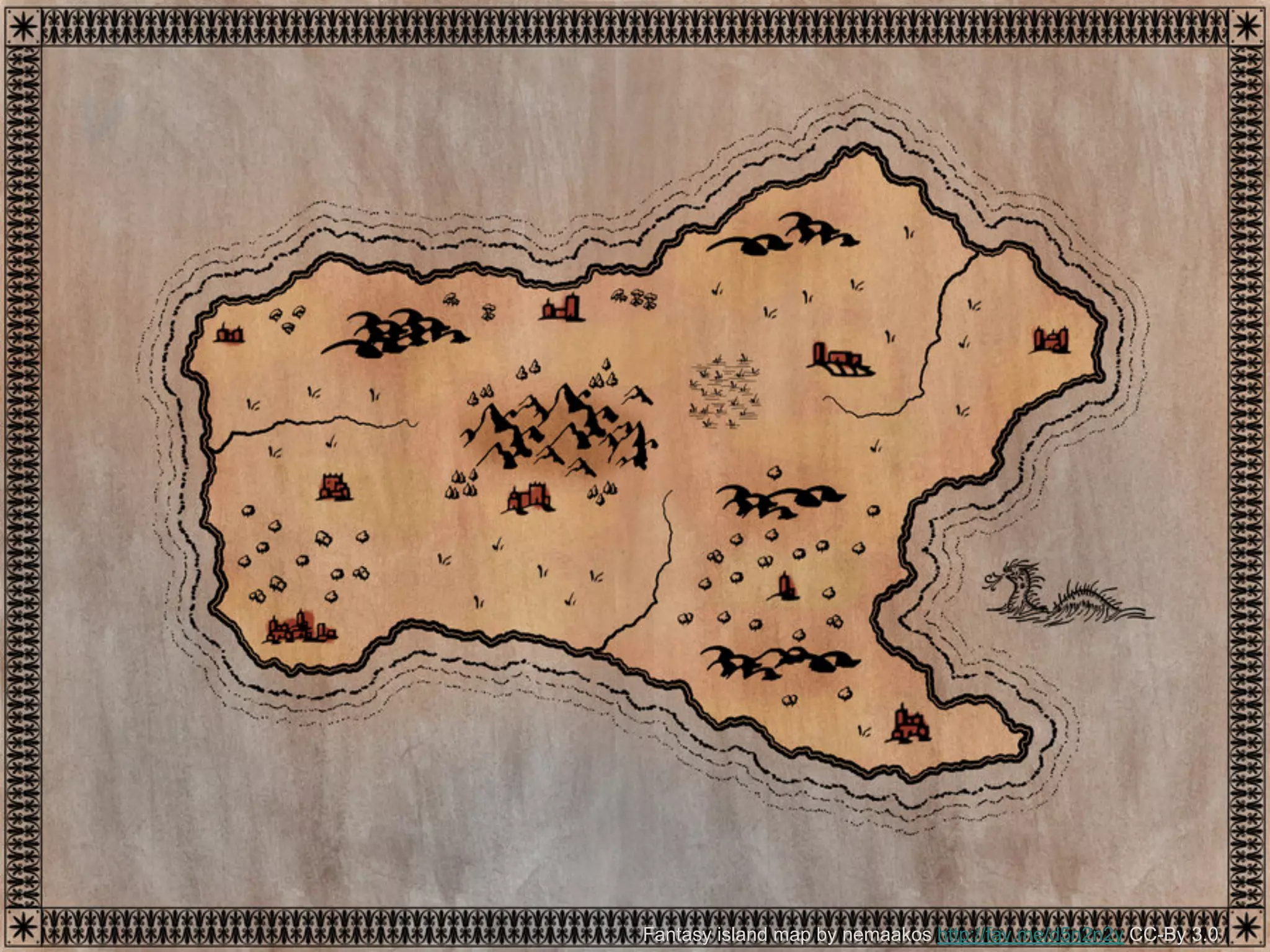 Fantasy island map by nemaakos http://fav.me/d5n2n2y CC-By 3.0
 