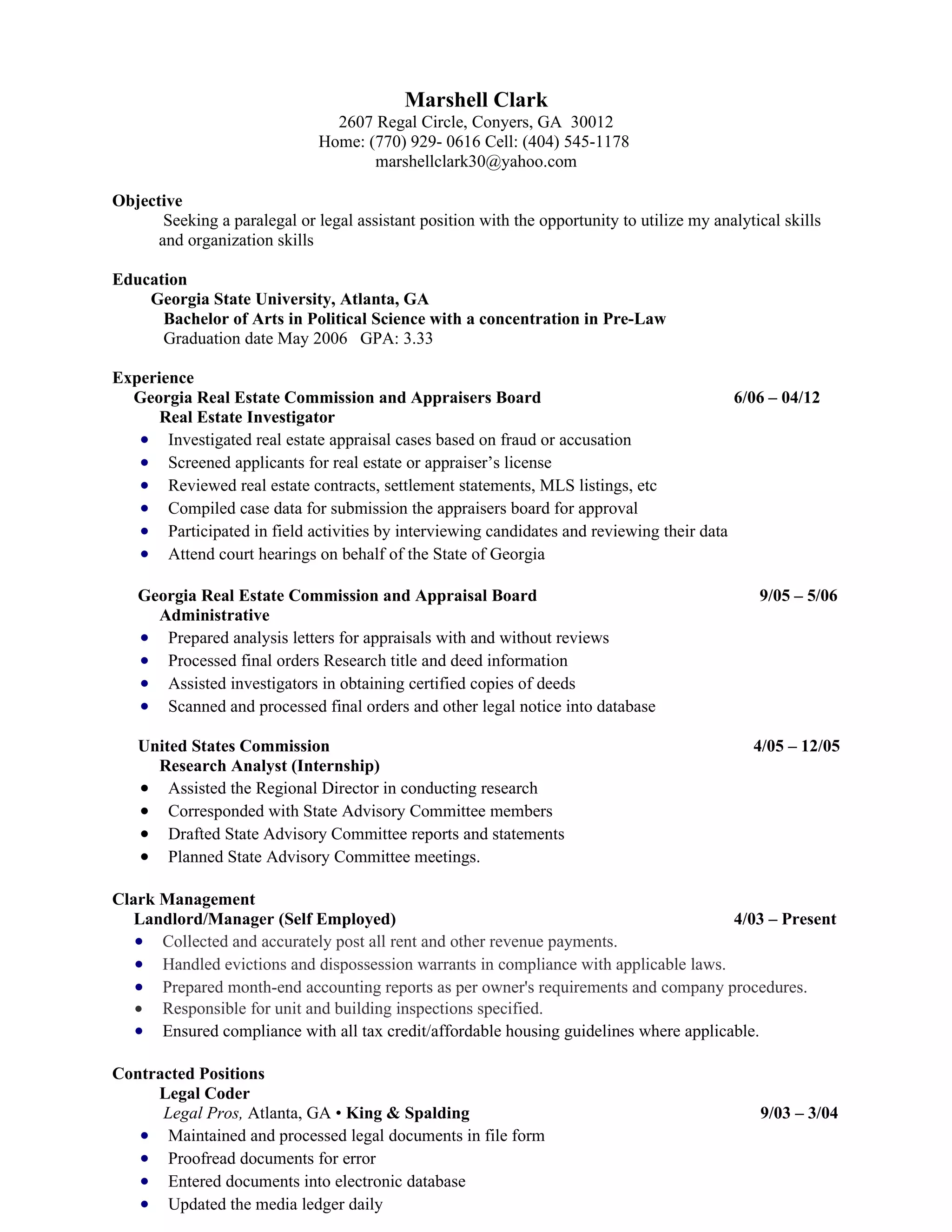 Marshell Clark Resume | DOC
