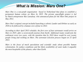 Mars one - Colonization in Mars | PPT
