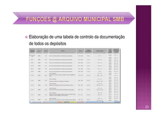    Elaboração de uma tabela de controlo da documentação
    de todos os depósitos




                                                           23
 