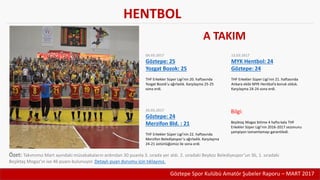 Göztepe Spor Kulübü Amatör Şubeler Raporu – MART 2017
HENTBOL
04.03.2017
Göztepe: 25
Yozgat Bozok: 25
THF Erkekler Süper L...