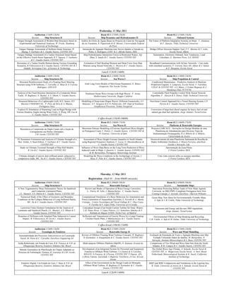Wednesday, 11 May 2011
Auditorium (11h00-12h30)
Session: Ship Structures II
Room 02.1 (11h00-12h30)
Session: Ship Dynamics and Hydrodynamics II
Room 02.2 (11h00-12h30)
Session: Onboard Systems
Fatigue Strength Assessment of Welded Ship Structures based on
Experimental and Numerical Analyses, W. Fricke, Hamburg
University of Technology
Análise do Efeito de Águas Rasas no Projecto do Canal de Navegação
do rio Tocantins, N. Figueiredo & H. Moraes, Universidade Federal
do Pará
The Future of Platform Integration Systems on Ships. V. Alankaya
& F. Alarçin,, Yildiz Technical University
Fatigue Damage Assessment of Stiffener-frame Structure, W.
Huang, Y. Garbatov & C. Guedes Soares, CENTEC/IST
Interacção da Agitação Marítima com Navios durante a Entrada no
Porto, S. Rodrigues, LNEC & J. Alfredo Santos, ISEL
Bridge Officer Decision Support Tool, P.T. Martins & V. Lobo,
Escola Naval, Alfeite
Fatigue Damage Assessment of a Tanker Structural Detail Based
on the Effective Notch Stress Approach, K.T. Nguyen, Y. Garbatov
& C. Guedes Soares, CENTEC/IST
Ship Hydrodynamic Interaction Forces in Restricted Waters, XQ.
Zhou, S. Sutulo & C. Guedes Soares, CENTEC/IST
Automation, Electronic Onboard, New Tendencies, Load
Calculator, G. Martinez Perez, S.A. SEDNI
Resistance of a Tanker Double Bottom during Various Grounding
Scenarios, R.Villavicencio & C.Guedes Soares, CENTEC/IST & J
Amdahl, Norwegian Univ. of Science & Technology
Estimation of Hull Bending Moment and Shear Force from Ship
Motions using Neural Networks, L. Moreira & C. Guedes Soares,
CENTEC/IST
Broadband Communications with Ad hoc Networks - Case study
with simulated scenarios, F. Correia, Inesc-ID, Alfeite & J. Santos
& P. Mesquita, Escola Naval
Lunch (12h30-14h00)
Auditorium (14h00-15h30)
Session: Ship Structures III
Room 02.1 (14h00-15h30)
Session: Sea Waves I
Room 02.2 (14h00-15h30)
Session: Ship Propulsion & Control
Structural Reinforcement Study of a Floating Dock Mooring
Structure using FEM Software, T. Carvalho, E. Mota & A. Correia
Rodrigues, LISNAVE
Joint Long Term Models of Met-Ocean Parameters, E. Bitner-
Gregersen, Det Norske Veritas
Conditioned Maintenance - Predictive Analysis in Maritime
Propulsion Engines, S. Lampreia, Escola Naval, V. Vairinhos,
CINAV & CENTEC/IST, A.S. Matos, J. Gomes Requeijo & J.
Mendonça Dias, FCT/UNL
Analysis of the Fluid-Structure Interaction of a Composite Motor
Yacht, H. Bagbanci, N. Baykut, A. S. Oktem, C. Guedes Soares,
CENTEC/IST
Nonlinear Ocean Wave Groups with High Waves. F. Arena,
Mediterranea University, Reggio Calabria
Controllable Pitch Propeller Control With Neural Network
Algorithm, F. Alarçin & S. Ekinci, Yildiz Technical University
Structural Behaviour of a Lightweight Craft, M.S. Santos, R.F.
Martins,UNIDEMI/UNL, P. Pires da Silva & A. Mateus,
Portuguese Navy
Modelling of Deep-water Rogue Waves: Different Frameworks, A.V.
Slunyaev, A.V. Sergeeva & E.N. Pelinovsky, IAP, Dept of Nonlinear
Geophysical Processes, Nizhny Novgorod
Non-linear Control Approach for a Vessel Steering System, L.P.
Perera & C. Guedes Soares, CENTEC/IST
Explicit FE Simulation of Slamming Load on Rigid Wedge with
Various Deadrise Angles during Water Entry, S. Wang, HB. Luo &
C. Guedes Soares, CENTEC/IST
Conversion of large-bore diesel engines for heavy fuel oil and
natural gas dual fuel operation, Jorge Antunes, TecnoVeritas
Coffee-break (15h30-16h00)
Auditorium (16h00-17h30)
Session: Ship Structures IV
Room 02.1 (16h00-17h30)
Session: Sea Waves II
Room 02.2 (16h00-17h30)
Session: Platforms & Renewable Energies
Resistência a Compressão do Duplo Fundo sob a Acção de
Carregamento em Porões Alternados,
J.M. Gordo, CENTEC/IST
Maximum Entropy Modelling of Extreme Significant Wave Heights
on Portuguese Coast, V. Petrov, C. Guedes Soares, CENTEC/IST &
H. Gotovac, University of Split
Projecto CARCACE – Inovações no Design Modular de uma
Plataforma de Afundamento para Diversos Tipos de
Instrumentação Oceanografia, D.A. Ribeiro & A. Hilário,
Universidade de Aveiro
FE Parameters Estimation and Analysis of Ultimate Strength of a
Box Girder, S. Saad-Eldeen, Y. Garbatov & C. Guedes Soares,
CENTEC/IST
Assessment of Wave Height Extreme Quantiles in North Atlantic
using Regional Frequency Analysis, C. Lucas, G. Muraleedharan &
C. Guedes Soares, CENTEC/IST
Desenvolvimento de uma Plataforma Autónoma de Recolha de
Dados Ambientais Oceânicos, J. Moura Ferreira, alterStrat –
Gestão e Inovação, Lda.
Study on Ultimate Torsional Strength of Ship Hull Models,
B. Liu & C. Guedes Soares, CENTEC/IST
Influence of Wave Data Bases on the Long Term Prediction of Wave
Induced Loads in Ships, J. Queirós, C. Guedes Soares, CENTEC/IST
& M. Bernardino, Portuguese Meteorology Institute
Apresentação da Zona Piloto,
J. Freire Cardoso, REN
Ultimate strength of narrow dent stiffened panels subjected to
compressive loads, MC. Xu & C. Guedes Soares, CENTEC/IST
Modelling the Wave Conditions in the Archipelago of Azores, L.
Rusu, P. Pilar & C. Guedes Soares, CENTEC/IST
Uma visão exterior sobre as energias marinhas,
J. Freire Cardoso, REN
Thursday, 12 May 2011
Registration (Hall 01 – from 08h00 onwards)
Auditorium (09h00-10h30)
Session: Ship Structures V
Room 02.1 (09h00-10h30)
Session: Renewable Energy I
Room 02.2 (09h00-10h30)
Session: Sustainable Ships
A New Trigonometric Shear Deformation Theory for Sandwich
and Composite Laminated Plates,
J.L. Mantari, A.S. Oktem & C. Guedes Soares, CENTEC/IST
Review and Modes of Operation of Wave Energy Converters,
L. Pietra, M. Tello, J. Bhattacharjee , C. Guedes Soares,
CENTEC/IST
Innovation Protecting Ballast Tanks of New Ships Against
Corrosion: an IMO PSPC-Compliant Portuguese-born New
Coating Concept, J. Azevedo, EuroNavy / Sherwin Williams
Numerical Study of the Effect of Geometry and Boundary
Conditions on the Collapse Behaviour of Long Stiffened Panels,
MC. Xu & C. Guedes Soares, CENTEC/IST
Computational Simulation of a Buoy Behaviour for Automation and
Power Generation of Aquaculture Facilities, S. Ferreño & A. Munín,
Cetnaga – Centro Tecnológico del Naval Gallego & V. Díaz-Casas,
P. Fariñas & F. López Peña, University of A Coruña
Green Ship: New Ideas for Environmentally Friendly Ships,
A. Safa & U.B. Celebi, Yildiz University of Technology
Layerwise Finite Element Formulation for the Analysis of
Laminates and Sandwich Panels, J.L. Mantari, A.S. Oktem & C.
Guedes Soares, CENTEC/IST
Conceptual Design of an Ocean Current Turbine for Deep Waters,
L.R. Nuńez Rivas, A. López Pińeiro, J.A. Somolinos Sánchez & F.
Robledo de Miguel, ETSIN, Techn.Univ. of Madrid
Emissions and Energy and the new IMO regulations,
Jorge Antunes, TecnoVeritas
Response of Stiffeners with Attached Plate Subjected to Lateral
Impact, R. Villavicencio, B. Liu & C. Guedes Soares,
CENTEC/IST
Reflection and Transmission of Gravity Waves by a Large Floating
Circular Elastic Plate, J. Bhattacharjee & C. Guedes Soares,
CENTEC/IST
Environmental Effects of Ship Breaking and Recycling,
U.B. Celebi, A. Safa & M. Kultur, Yildiz University of Technology
Coffee-break (10h30-11h00)
Auditorium (11h00-12h30)
Session: Tecnologia de Estaleiros
Room 02.1 (11h00-12h30)
Session: Renewable Energy II
Room 02.2 (11h00-12h30)
Session: Wave and Wind Modelling
Sustentabilidade dos Processos Anticorrosivos na Construção
Naval, M. Paiva & C. Carvalho, EuroNavy Enginering SA
Review of Offshore Floating Wind Turbines Concepts, H. Bagbanci,
D. Karmakar, A. Knappmann & C. Guedes Soares, CENTEC/IST
Avaliação da Simulação de Vento e Agitação Marítima num Mar
Fechado Utilizando Dados de Satélite, M. Bernardino, N.
Salvação, Instituto Meteorológico & L. Rusu, CENTEC/IST
Solda Robotizada, um Estudo de Caso, R.B. Fonseca & N.R. de
Albuquerque Bezerra, Estaleiro Atlântico Sul, Brasil
Multi-purpose Offshore Platform (MpOP), N. Santana, Arsenal do
Alfeite
Comparisons of Two Wind and Wave Data Sets from the North
Atlantic, R.M. Campos & C. Guedes Soares, CENTEC/IST
Método Automático de Planificação de Chapas Adaptado ao
Processo de Enformação Térmica, R. Lourenço & J.M. Gordo,
CENTEC/IST
Development of an Integrated System for Personnel and Equipment
Transfer to Offshore Wind Turbines, T.A.Santos & E.Carichas,
RINAVE, N.Fonseca, & J.Pessoa, CENTEC/IST, F.Duarte, AIN,
J.Abreu Valente, Euroshide, L.Baptista, VeraNavis, J.Cruz, M.Leal,
Ocean
The Global Wave Age Climate, A. Semedo, Escola Naval &
CENTEC/IST, A. Rutgersson, Escola Naval, A. Sterl, Royal
Netherlands Meteorological Institute & K. Suseli, California
Institute of Technology
Estaleiro Digital. Um Estudo de Caso, I. Maia & N.R. de
Albuquerque Bezerra, Estaleiro Atlântico Sul, Brasil
Effect of the Environment on the Design Loads on Monopile
Offshore Wind Turbine, H. Bagbanci,D. Karmakar & C. Guedes
Soares, CENTEC/IST
MM5 and WRF Comparisons and Validations in the Ligurian Sea,
R. Tomé, University of Azores & A. Semedo, Escola Naval &
CENTEC/IST
Lunch (12h30-14h00)
 
