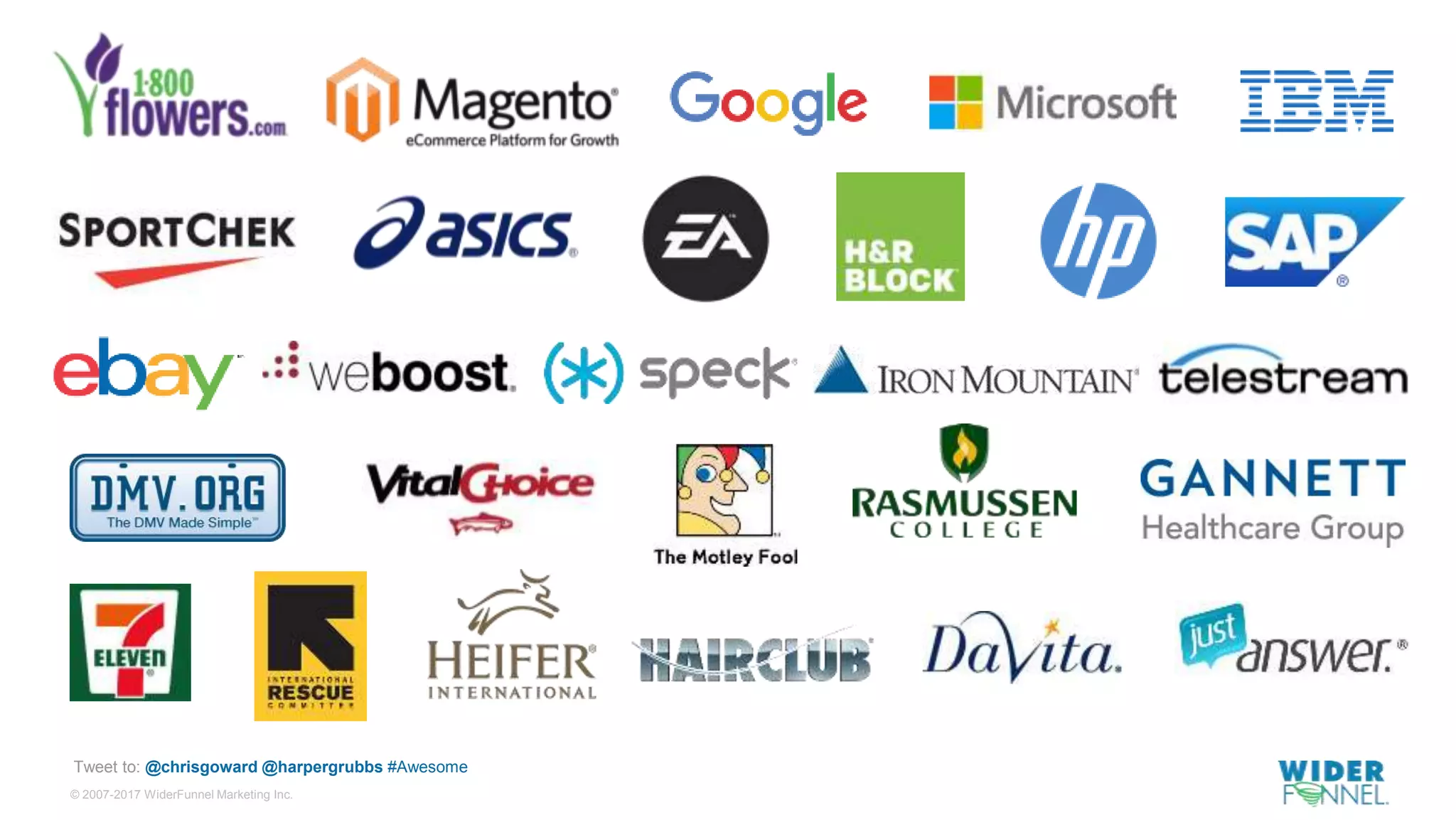 © 2007-2017 WiderFunnel Marketing Inc.
Tweet to: @chrisgoward @harpergrubbs #Awesome
 